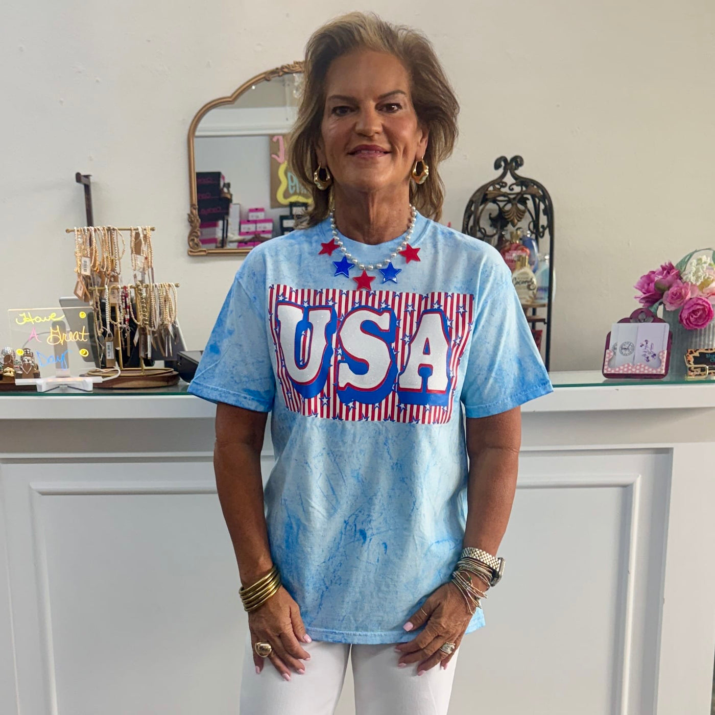 Texas True Threads - USA Block with Stars & Stripes in Glitter Tee ...