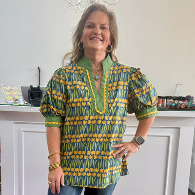 Tulips On The Way Top - Teal Shabby Chic Boutique and Tanning Salon