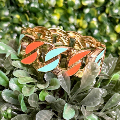 Turquoise and Coral Faux Link Bracelet Shabby Chic Boutique and Tanning Salon