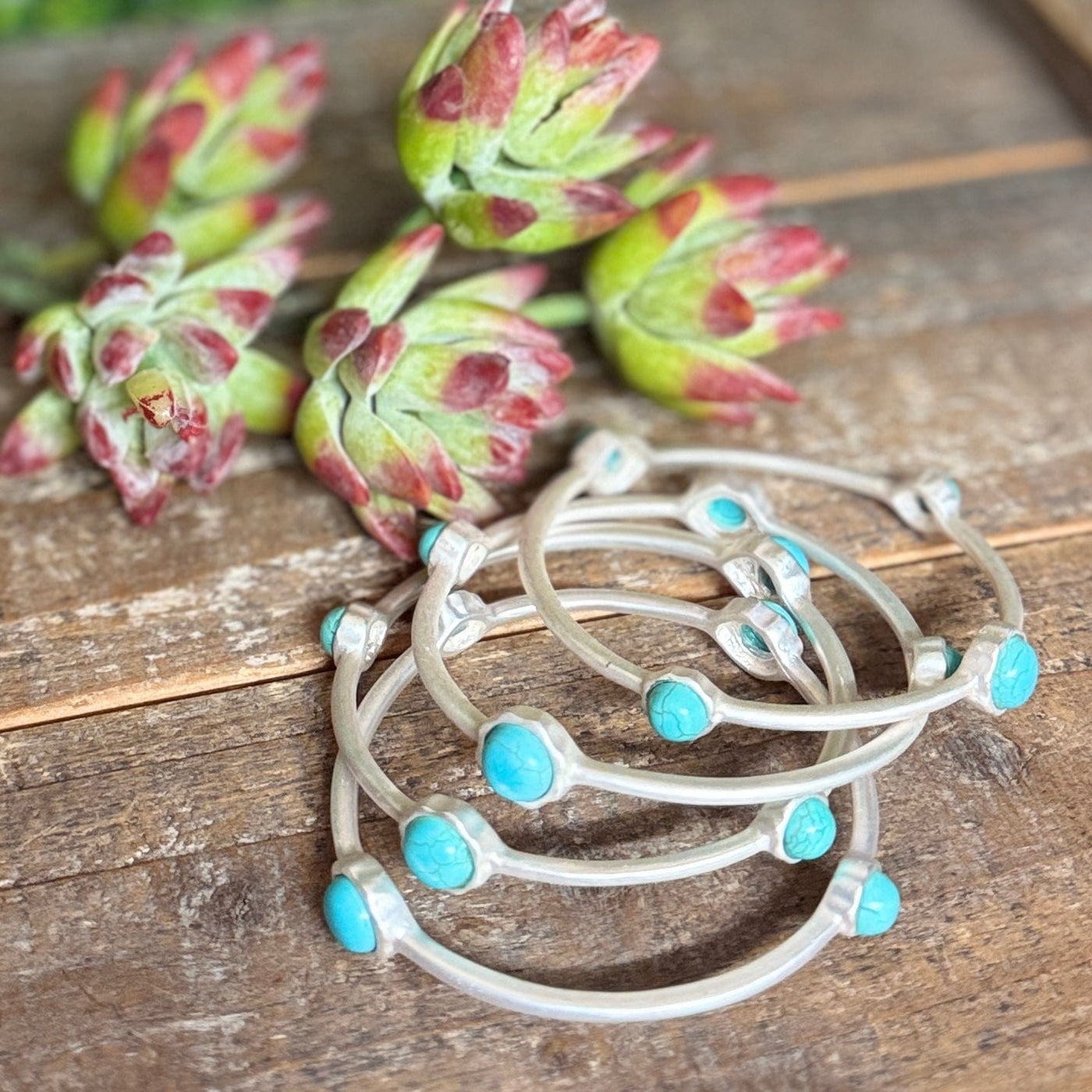 Turquoise and Silvertone Bangle Shabby Chic Boutique and Tanning Salon