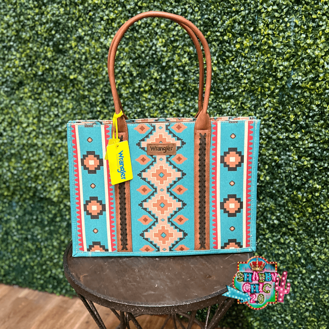 Turquoise Aztec Wrangler Tote Shabby Chic Boutique and Tanning Salon