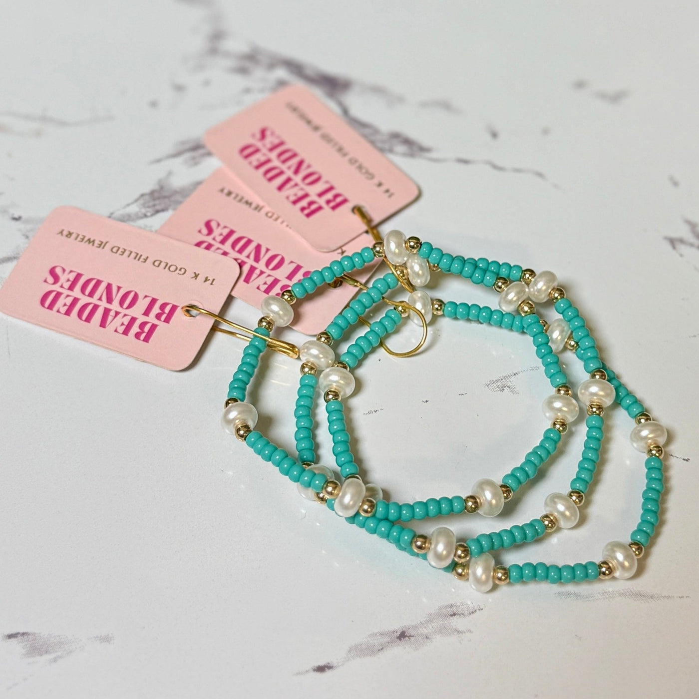 Turquoise Pearl Bracelet - Standard 6.75 inch Beaded Blondes