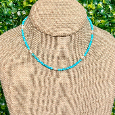 Turquoise, Pearls, and Gold Beaded Necklace Shabby Chic Boutique and Tanning Salon