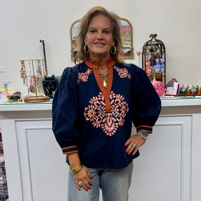 Until The Leaves Fall Top - Navy Shabby Chic Boutique and Tanning Salon