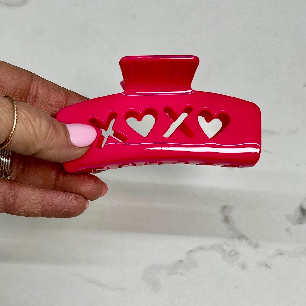 Valentine XOXO Hair Clips Shabby Chic Boutique and Tanning Salon Hot Pink