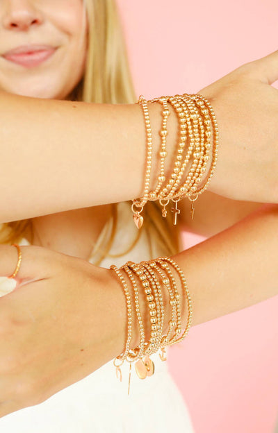 Virgin Mary Gold Charm Bracelet: Extended 7.25 inch Beaded Blondes