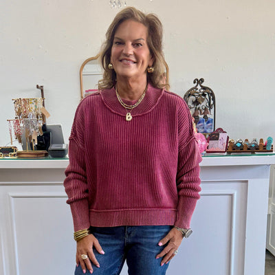 Washed Side Slit Oversized Cropped Sweater - Maroon Shabby Chic Boutique and Tanning Salon