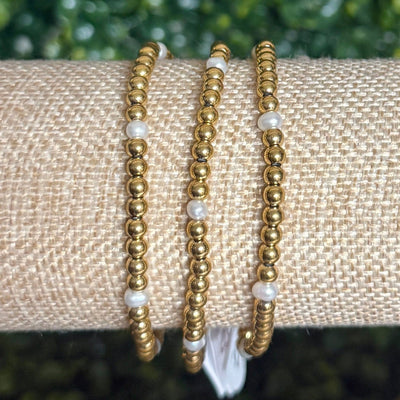 Water Resistant Pearl and Goldtone Beaded Bracelet Shabby Chic Boutique and Tanning Salon