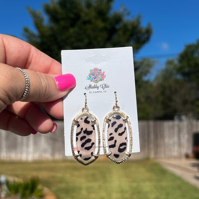 White Leopard Earrings Shabby Chic Boutique and Tanning Salon