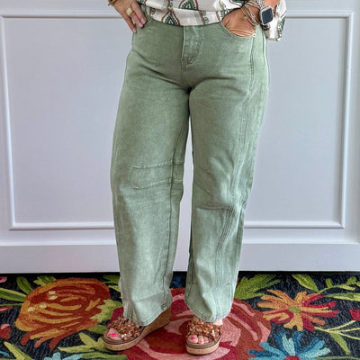 WIde Leg Barrel Style Jeans - Green Shabby Chic Boutique and Tanning Salon