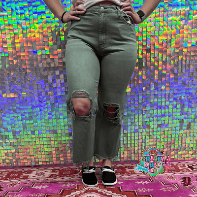 Women's Vervet Jeans Vintage Distressed Crop Flare - Army Green Shabby Chic Boutique and Tanning Salon