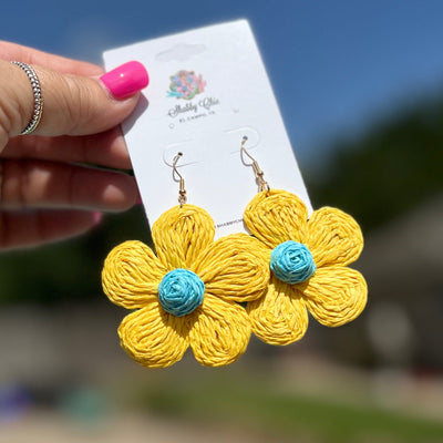 Yellow Flower Earrings Shabby Chic Boutique and Tanning Salon