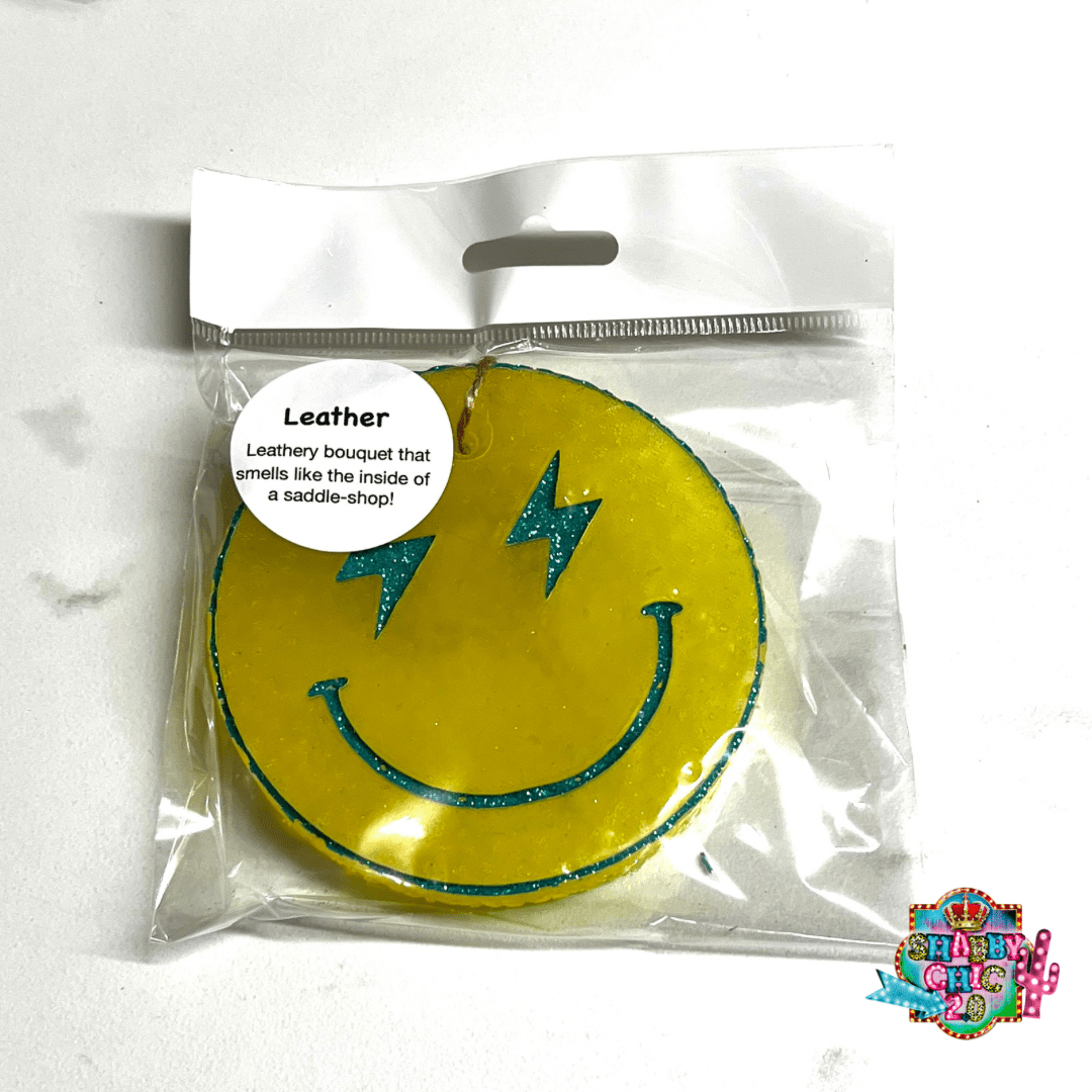 Yellow Lightning Bolt Happy Car Freshies Shabby Chic Boutique and Tanning Salon Yellow/Teal