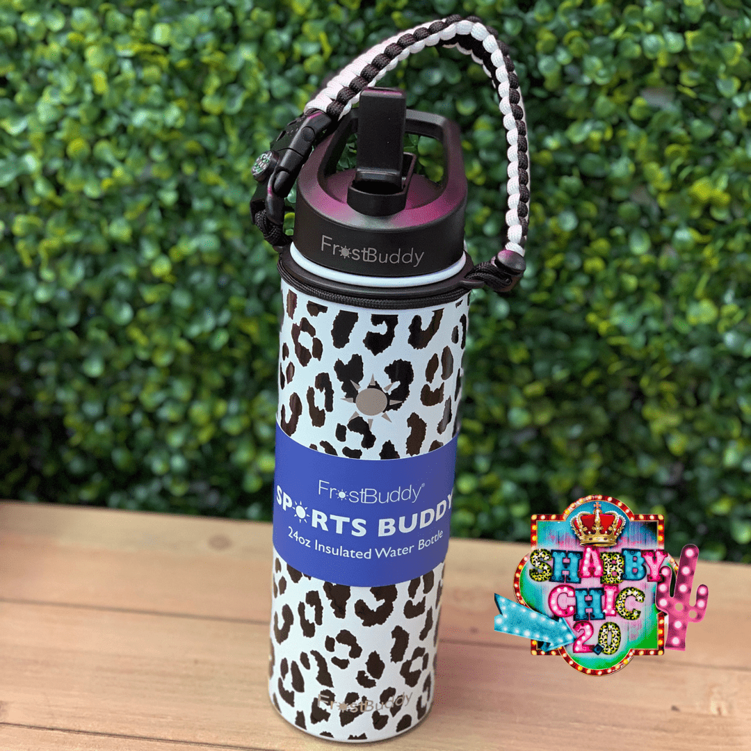 24oz Sports Buddy Shabby Chic Boutique and Tanning Salon Snow Leopard