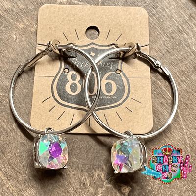 806 Silver Hoops - AB stone Shabby Chic Boutique and Tanning Salon