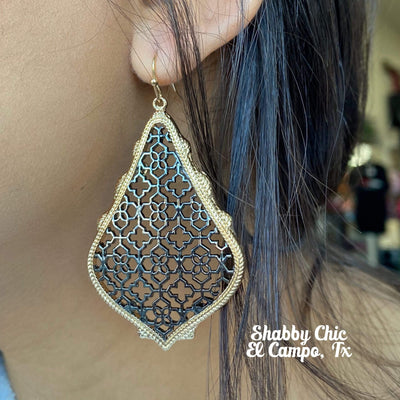 Adorn Gunmetal with Gold Earrings Shabby Chic Boutique and Tanning Salon
