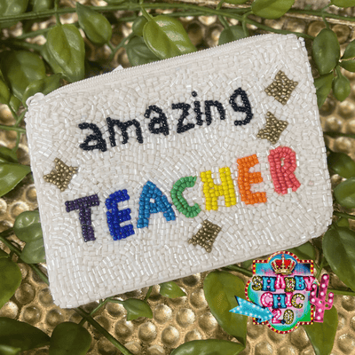 Amazing Teacher Beaded Coin Bag Shabby Chic Boutique and Tanning Salon