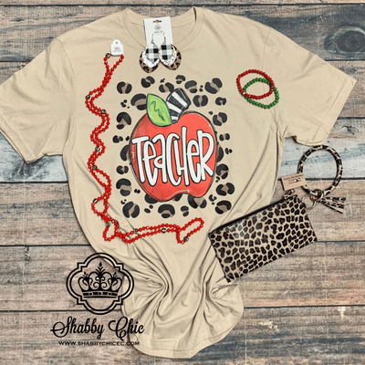 Apple/Leopard Teacher Tee Shabby Chic Boutique and Tanning Salon