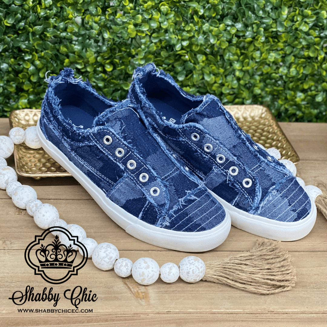 Babalu Slip on Shoes - Dark Denim Patches Shabby Chic Boutique and Tanning Salon