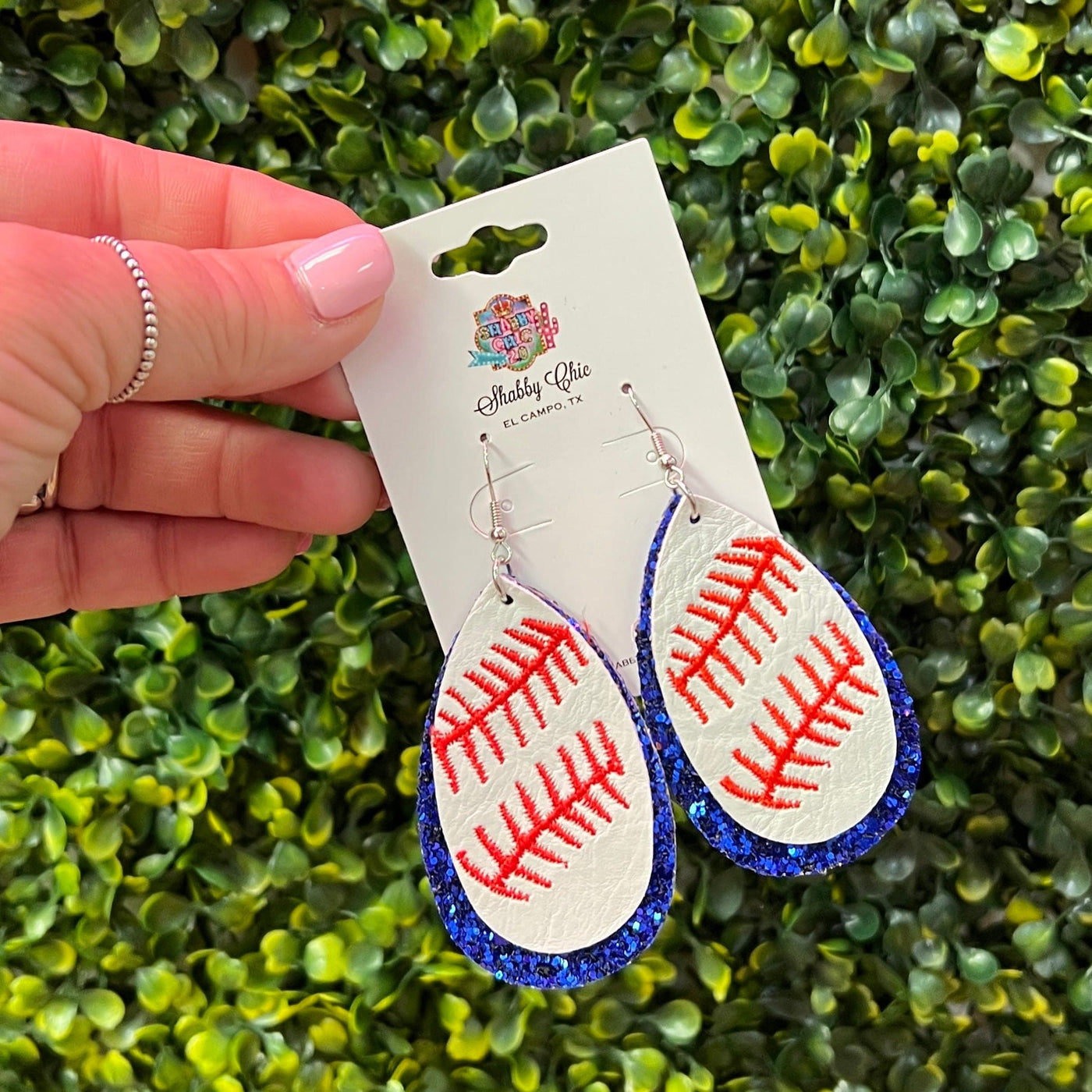 Baseball Earrings with Stitching - Blue Glitter Shabby Chic Boutique and Tanning Salon
