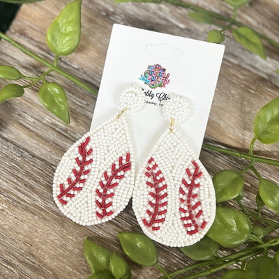 Beaded Baseball Earrings Shabby Chic Boutique and Tanning Salon Teardrop