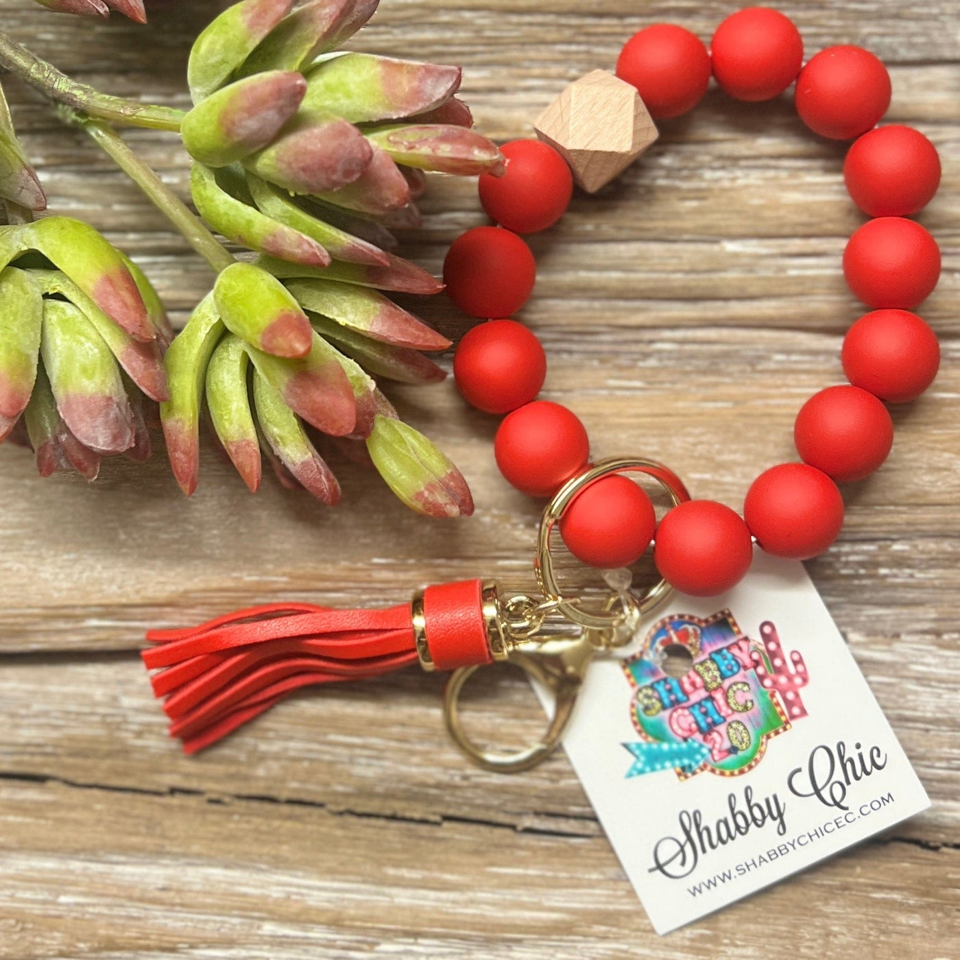 Beaded Bracelet Key Ring - Red Shabby Chic Boutique and Tanning Salon
