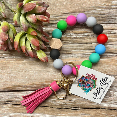 Beaded Bracelet Key Ring - Turq, Pink, Red, Black Shabby Chic Boutique and Tanning Salon