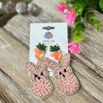 Beaded Bunny with Carrot Earrings Shabby Chic Boutique and Tanning Salon