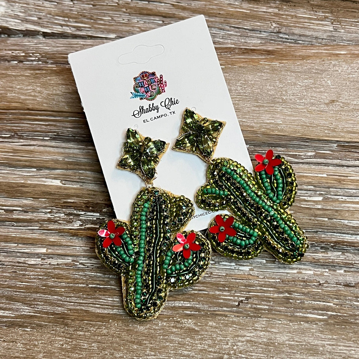 Beaded Cactus Earrings Shabby Chic Boutique and Tanning Salon