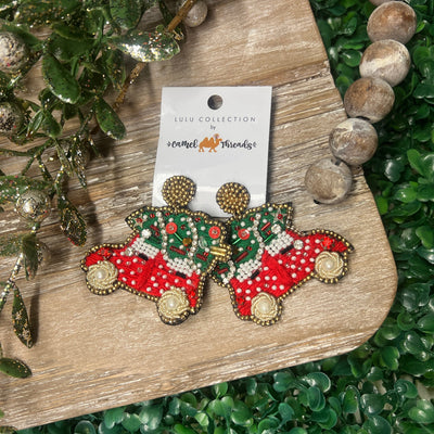 Beaded Christmas Car Earrings Shabby Chic Boutique and Tanning Salon