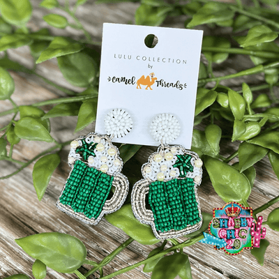 Beaded Green Mug Earrings Shabby Chic Boutique and Tanning Salon