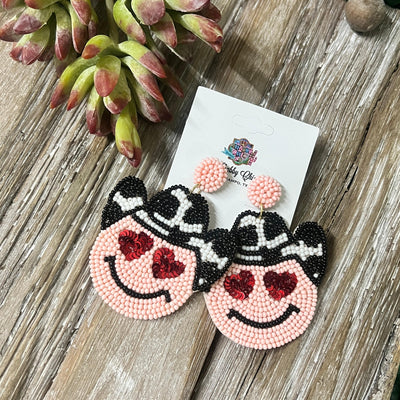 Beaded Happy Cowgirl Earrings Shabby Chic Boutique and Tanning Salon