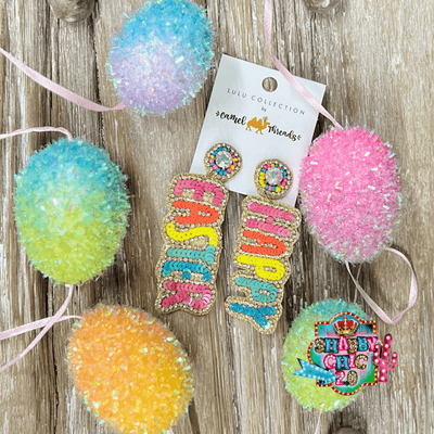Beaded Happy Easter Earrings Shabby Chic Boutique and Tanning Salon