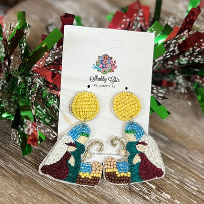 Beaded Holy Family Earrings Shabby Chic Boutique and Tanning Salon