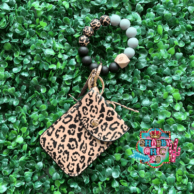 Beaded Keyring with Snap Wallet Shabby Chic Boutique and Tanning Salon Cheetah