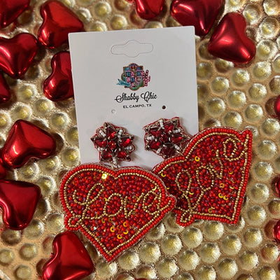 Beaded LOVE Heart Earrings - Red Shabby Chic Boutique and Tanning Salon