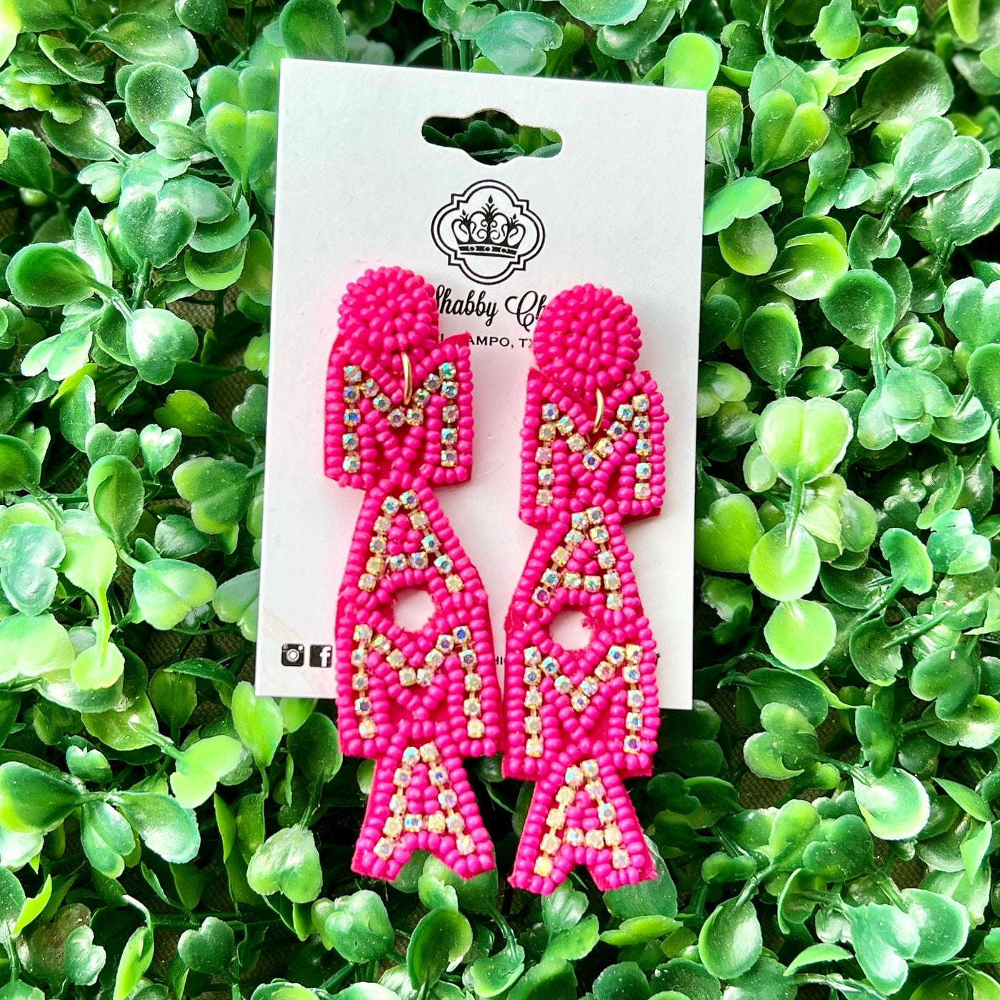 Beaded Mama Earrings Shabby Chic Boutique and Tanning Salon Hot Pink