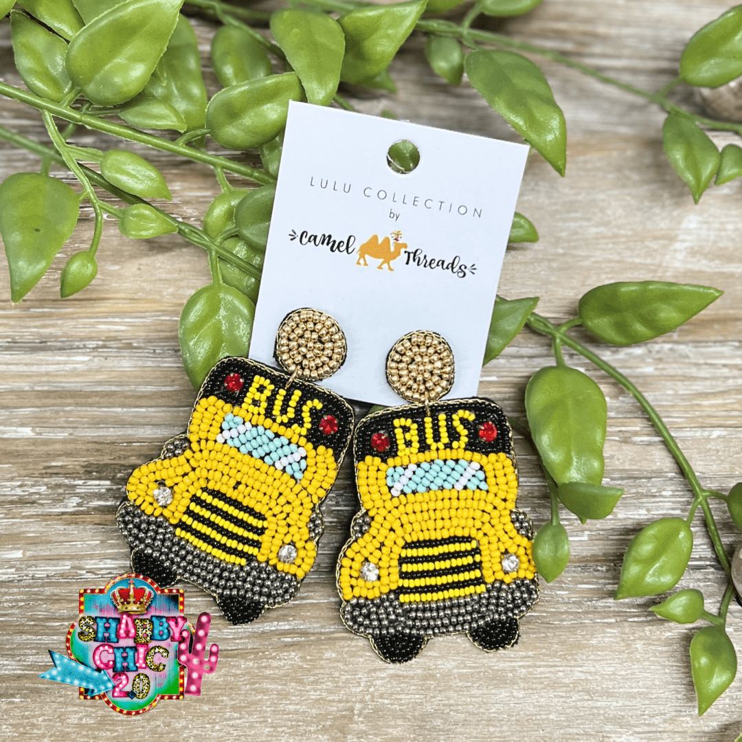 Beaded School Bus Earrings Shabby Chic Boutique and Tanning Salon