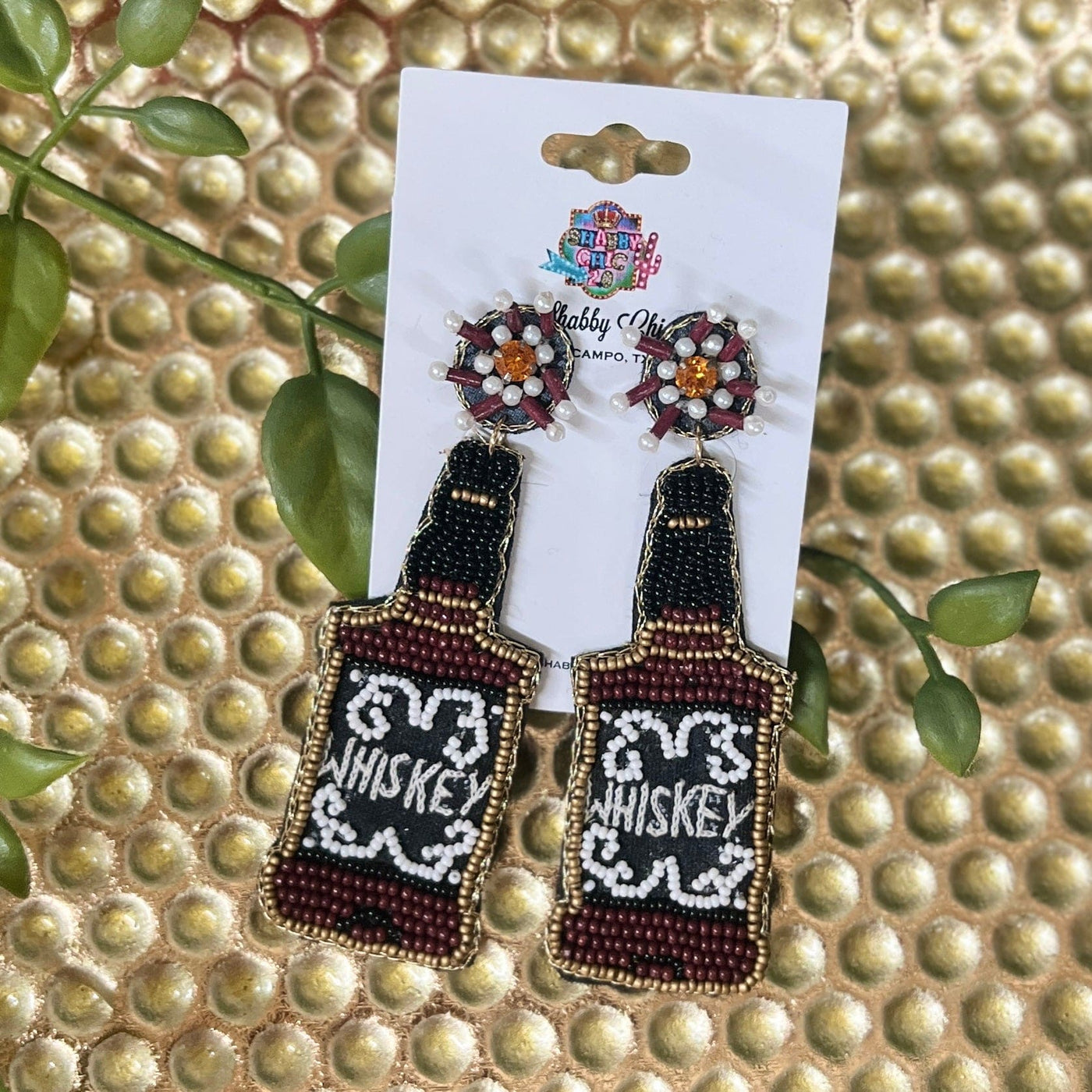 Beaded Whiskey Earrings Shabby Chic Boutique and Tanning Salon