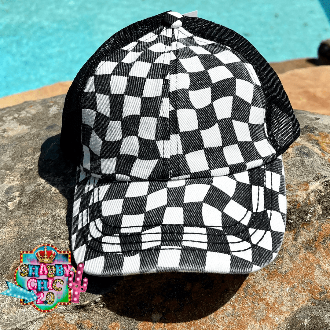 Black and White Checkered Cap – Shabby Chic Boutique and Tanning Salon