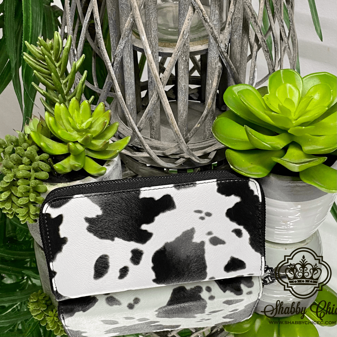Black and White CowPrint Wallet Shabby Chic Boutique and Tanning Salon
