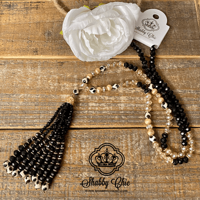 Black Beaded Tassel Necklace Shabby Chic Boutique and Tanning Salon
