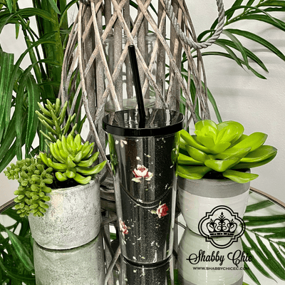 Black Floral Tumbler Shabby Chic Boutique and Tanning Salon