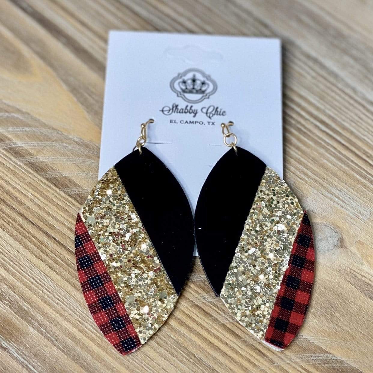 Black, Gold and Buffalo Plaid earrings Shabby Chic Boutique and Tanning Salon