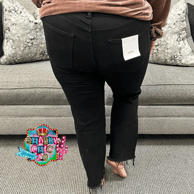 Black High Rise Straight With Raw Hem Jeans Shabby Chic Boutique and Tanning Salon