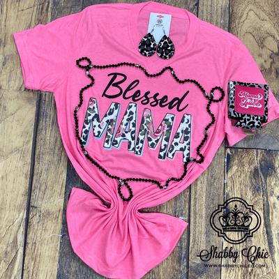Black Leopard Blessed Mama Tee Shabby Chic Boutique and Tanning Salon