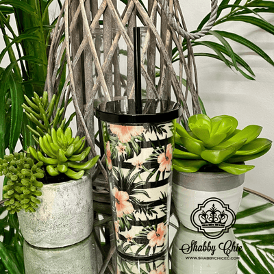 Black Striped and Floral Tumbler Shabby Chic Boutique and Tanning Salon