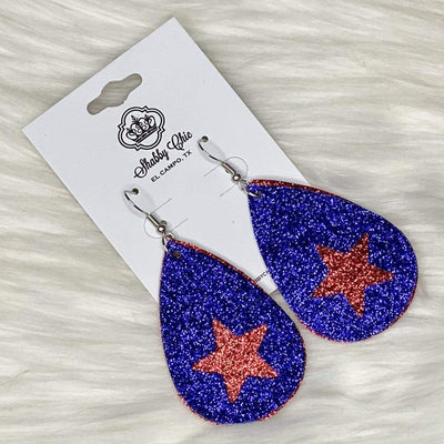 Blue Glitter with Red star earrings Shabby Chic Boutique and Tanning Salon