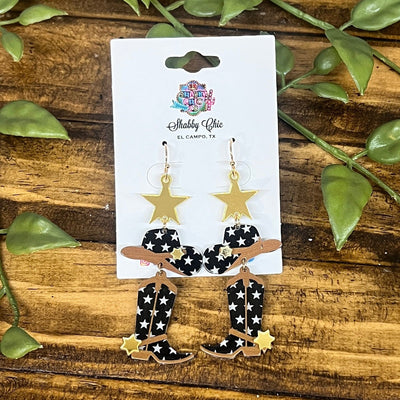 Boots with Stars Earrings Shabby Chic Boutique and Tanning Salon Black