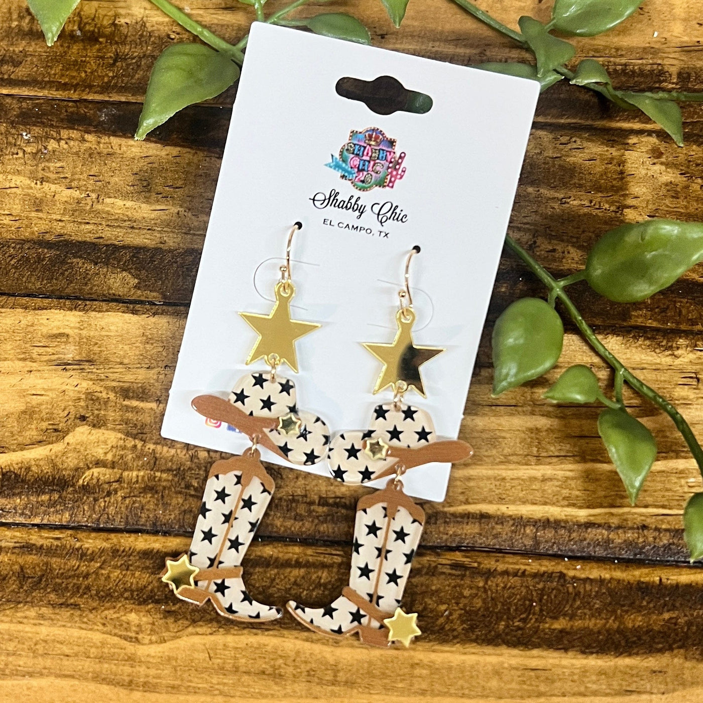 Boots with Stars Earrings Shabby Chic Boutique and Tanning Salon Cream